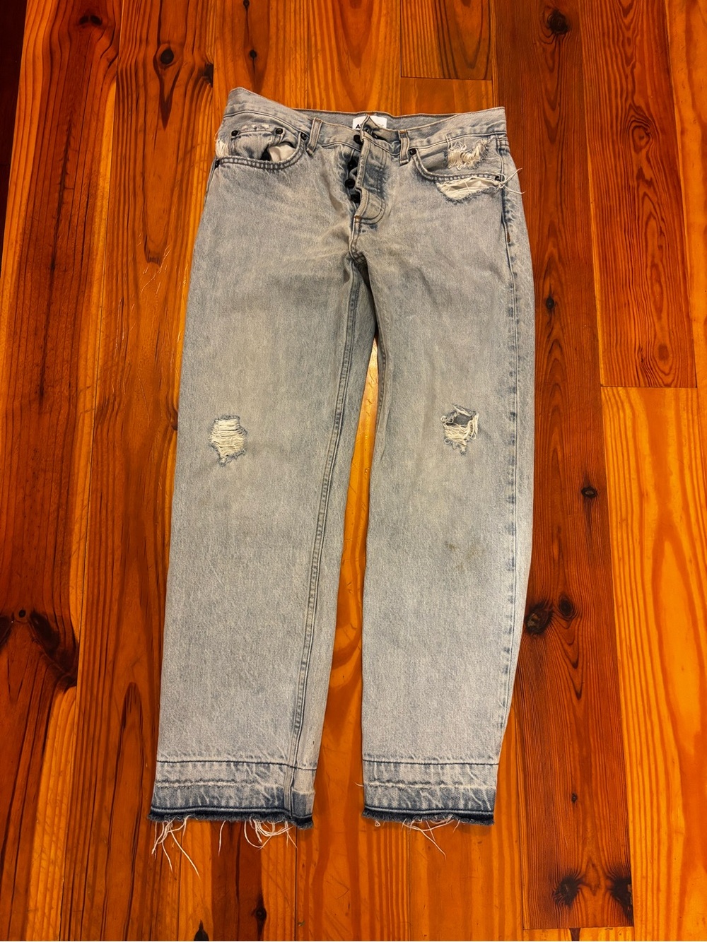ASKK NY Light Blue Distressed Straight-Leg Jeans